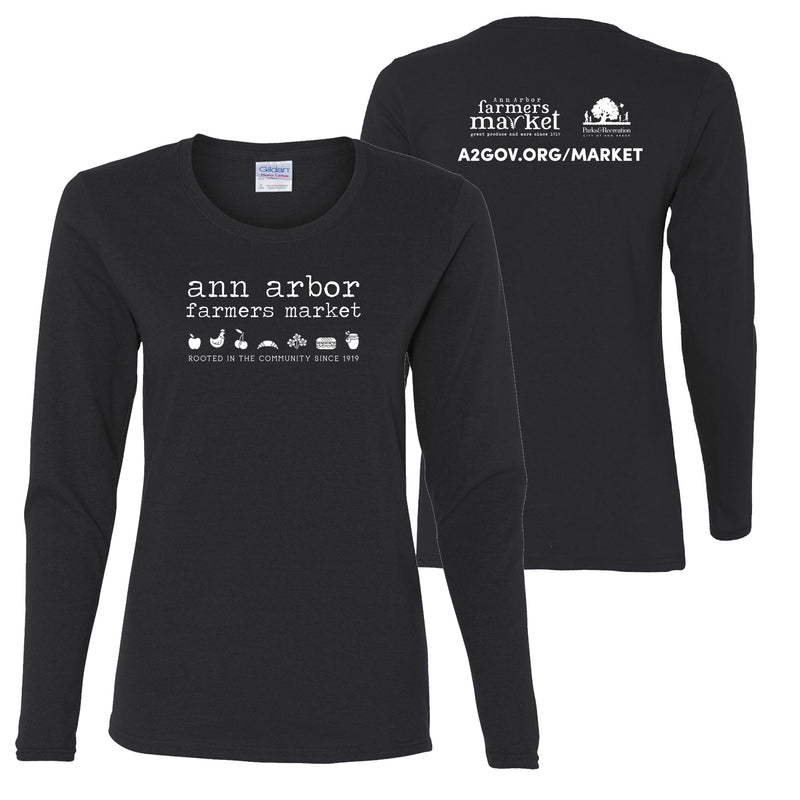 Ann Arbor Farmers Market Womens Cotton Long-Sleeve T-Shirt - Black